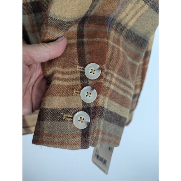 Free People Mari Plaid Boxy Blazer Oversized Brown Wool Blend Jacket XL NWT - Picture 10 of 12